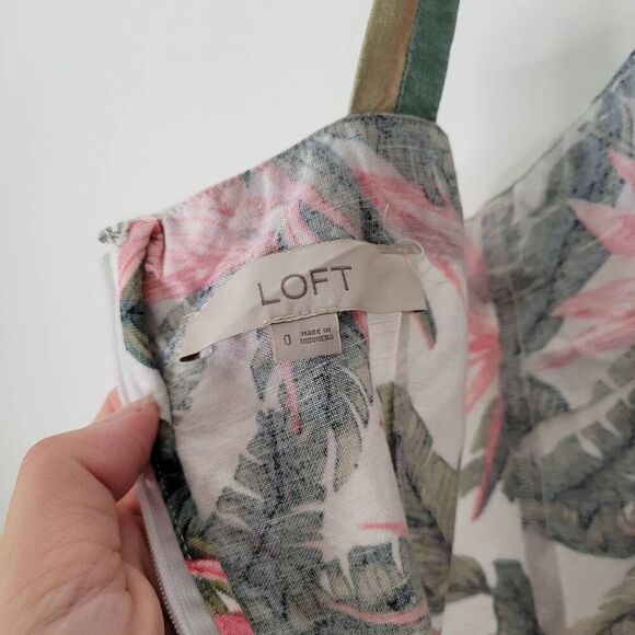 Loft Sundress Linen Blend Pink Green White Tropical Floral Maxi 0 Paradise - Picture 8 of 9